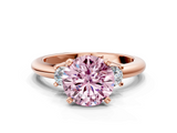 Rose gold Three-Stone Fancy Pink Round  Cut Diamond Solitaire with Prong Setting and Classic Band