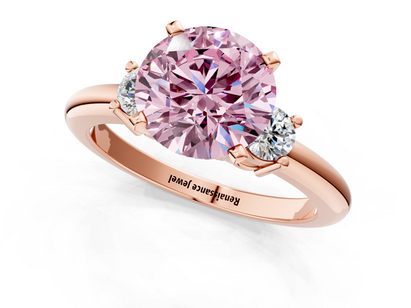 Rose gold Three-Stone Fancy Pink Round  Cut Diamond Solitaire with Prong Setting and Classic Band