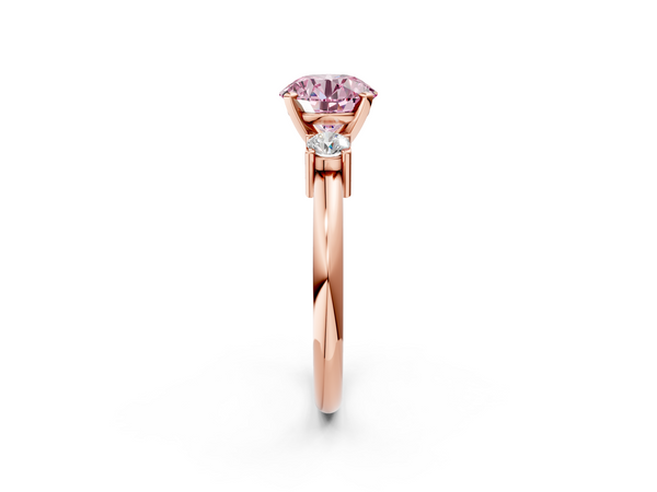 Rose gold Three-Stone Fancy Pink Round  Cut Diamond Solitaire with Prong Setting and Classic Band