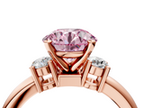 Rose gold Three-Stone Fancy Pink Round  Cut Diamond Solitaire with Prong Setting and Classic Band_4