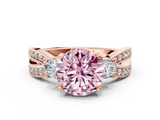 Rose gold Three-Stone Fancy Pink Round  Cut Diamond Twist Band with Prong Setting