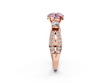 Rose gold Three-Stone Fancy Pink Round  Cut Diamond Twist Band with Prong Setting_2