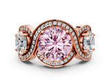 Rose gold Three-Stone Fancy Pink Round Cut Diamond Wave Pave Band with Prong Setting