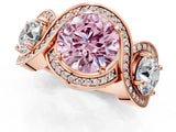 Rose gold Three-Stone Fancy Pink Round Cut Diamond Wave Pave Band with Prong Setting_1
