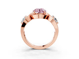 Rose gold Three-Stone Fancy Pink Round Cut Diamond Wave Pave Band with Prong Setting_3