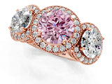 Rose gold Three-Stone Fancy Pink Round Cut Halo Diamond Milgrain Band with Four-Prong Setting_1