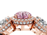 Rose gold Three-Stone Fancy Pink Round Cut Halo Diamond Milgrain Band with Four-Prong Setting_4