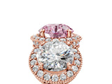 Rose gold Three-Stone Fancy Pink Round Cut Halo Diamond Milgrain Band with Four-Prong Setting_5