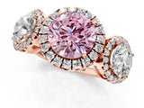 Rose gold Three-Stone Fancy Pink Round Cut Halo Diamond Ring with Pave Band and Four-Prong Setting_1