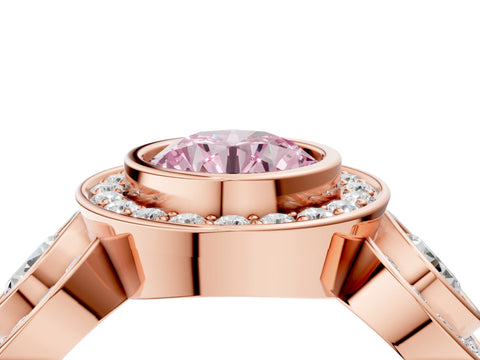 Rose gold Three-Stone Fancy Pink Round Cut Halo Pavé Diamond Ring_4