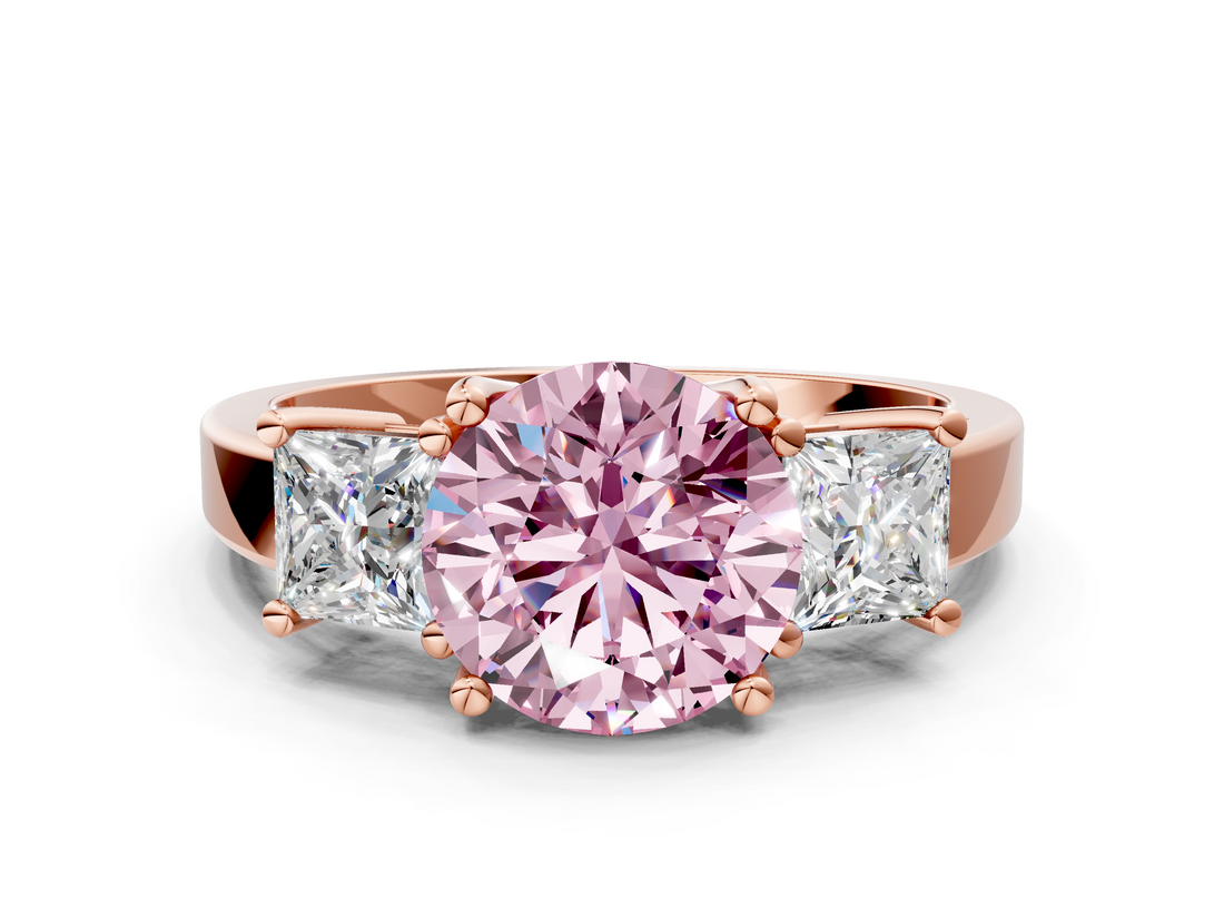 Rose gold Three-Stone Fancy Pink Round  Cut Solitaire Ring with Prong Setting_3