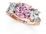 Rose gold Three-Stone Fancy Pink Round  Diamond Milgrain Pave Band with Prong Setting 1