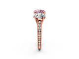 Rose gold Three-Stone Fancy Pink Round  Diamond Milgrain Pave Band with Prong Setting 2