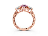 Rose gold Three-Stone Fancy Pink Round  Diamond Milgrain Pave Band with Prong Setting 3