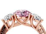 Rose gold Three-Stone Fancy Pink Round  Diamond Milgrain Pave Band with Prong Setting 4