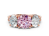 Rose gold Three-Stone Fancy Pink Round  Diamond Milgrain Pave Band with Prong Setting
