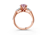 Rose gold Three-Stone Fancy Pink Round  Diamond Ring with Pear Side Stones in Four-Prong Setting_3