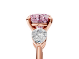 Rose gold Three-Stone Fancy Pink Round  Diamond Ring with Pear Side Stones in Four-Prong Setting_5
