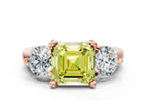 Rose gold Three-Stone Fancy Yellow Asscher  Brilliant Cut Solitaire Ring with Prong Setting on a Classic Band 1