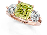 Rose gold Three-Stone Fancy Yellow Asscher  Brilliant Cut Solitaire Ring with Prong Setting on a Classic Band 2