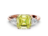 Rose gold Three-Stone Fancy Yellow Asscher Cut Brilliant Diamond Solitaire Ring with Tapered Band and Four-Prong Setting_3