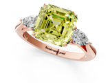 Rose gold Three-Stone Fancy Yellow Asscher Cut Brilliant Diamond Solitaire Ring with Tapered Band and Four-Prong Setting_4