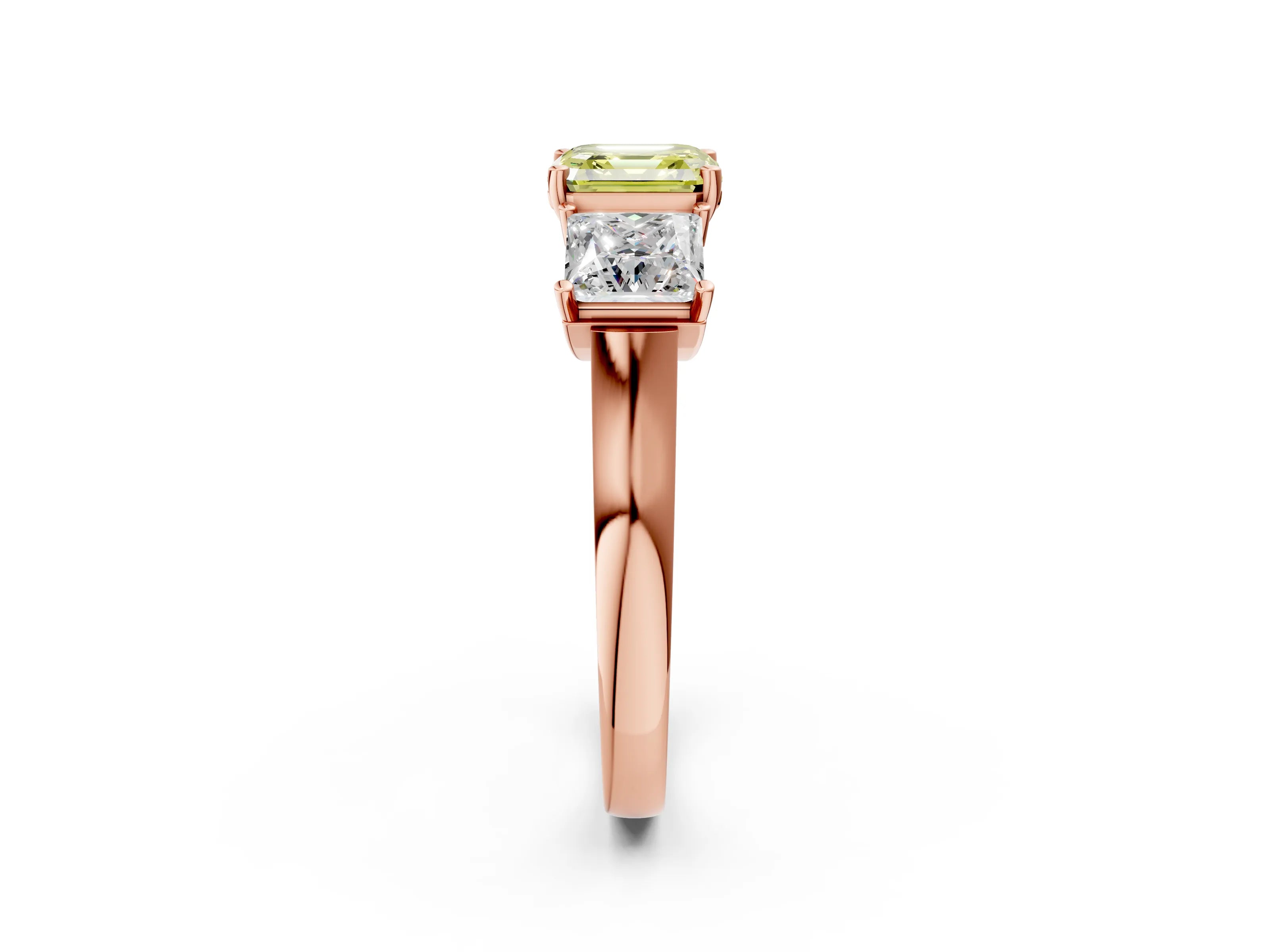 Rose gold Three-Stone Fancy Yellow Asscher Cut Brilliant Diamond Trellis Ring with Comfort Fit Band_2