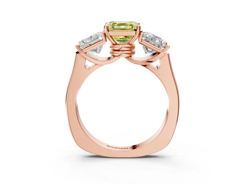 Rose gold Three-Stone Fancy Yellow Asscher Cut Brilliant Diamond Trellis Ring with Comfort Fit Band_3