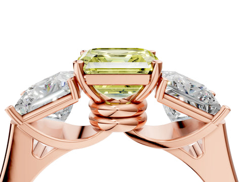 Rose gold Three-Stone Fancy Yellow Asscher Cut Brilliant Diamond Trellis Ring with Comfort Fit Band_4