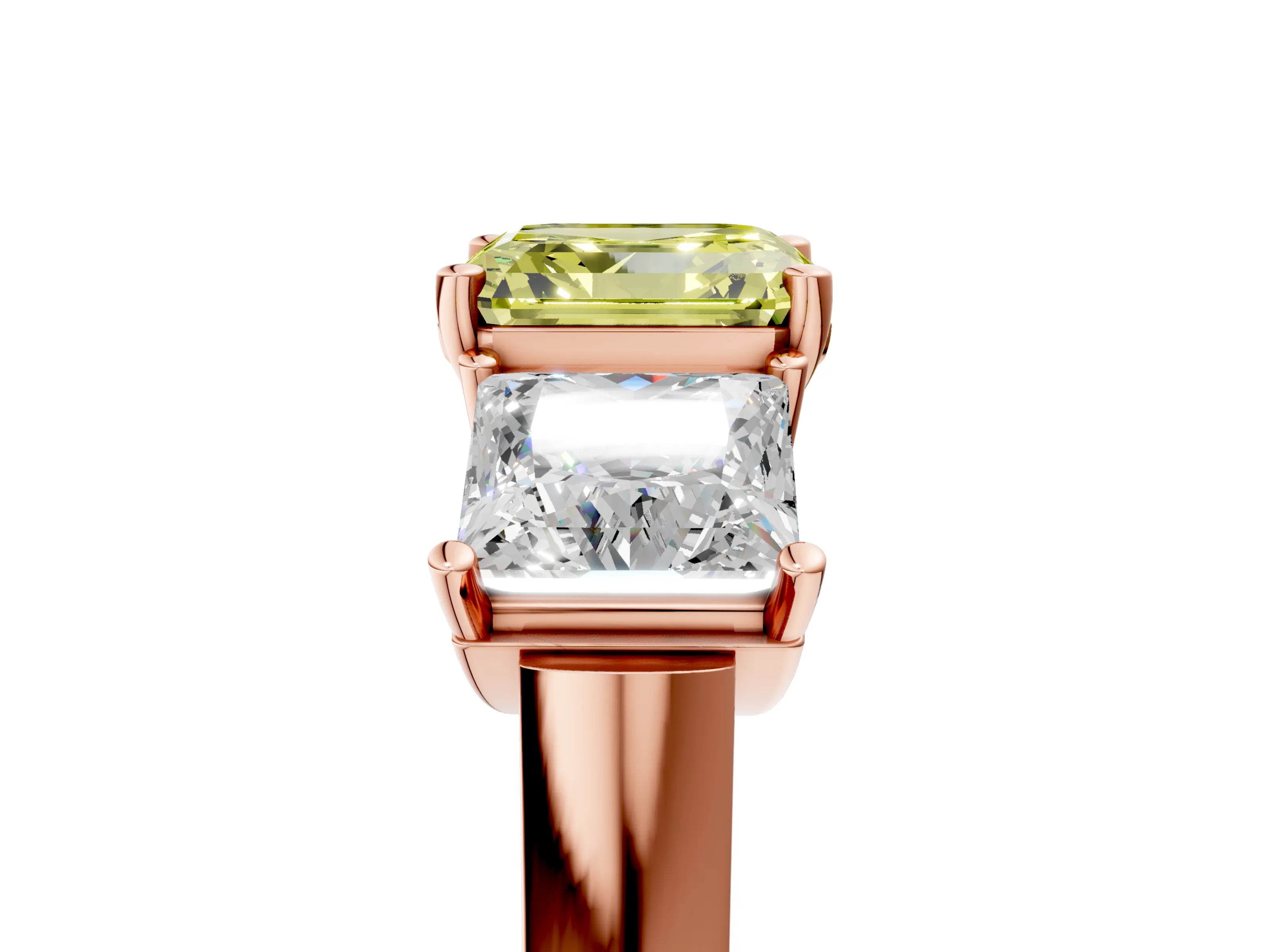 Rose gold Three-Stone Fancy Yellow Asscher Cut Brilliant Diamond Trellis Ring with Comfort Fit Band_5