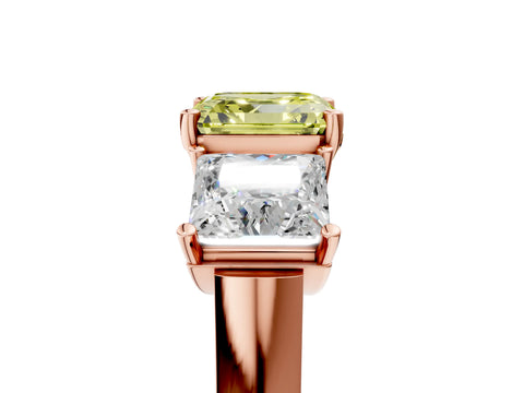 Rose gold Three-Stone Fancy Yellow Asscher Cut Brilliant Diamond Trellis Ring with Comfort Fit Band_5