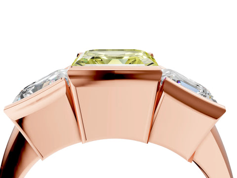 Rose gold Three Stone Fancy Yellow Asscher Cut Cut Channel Set Diamond Ring_4