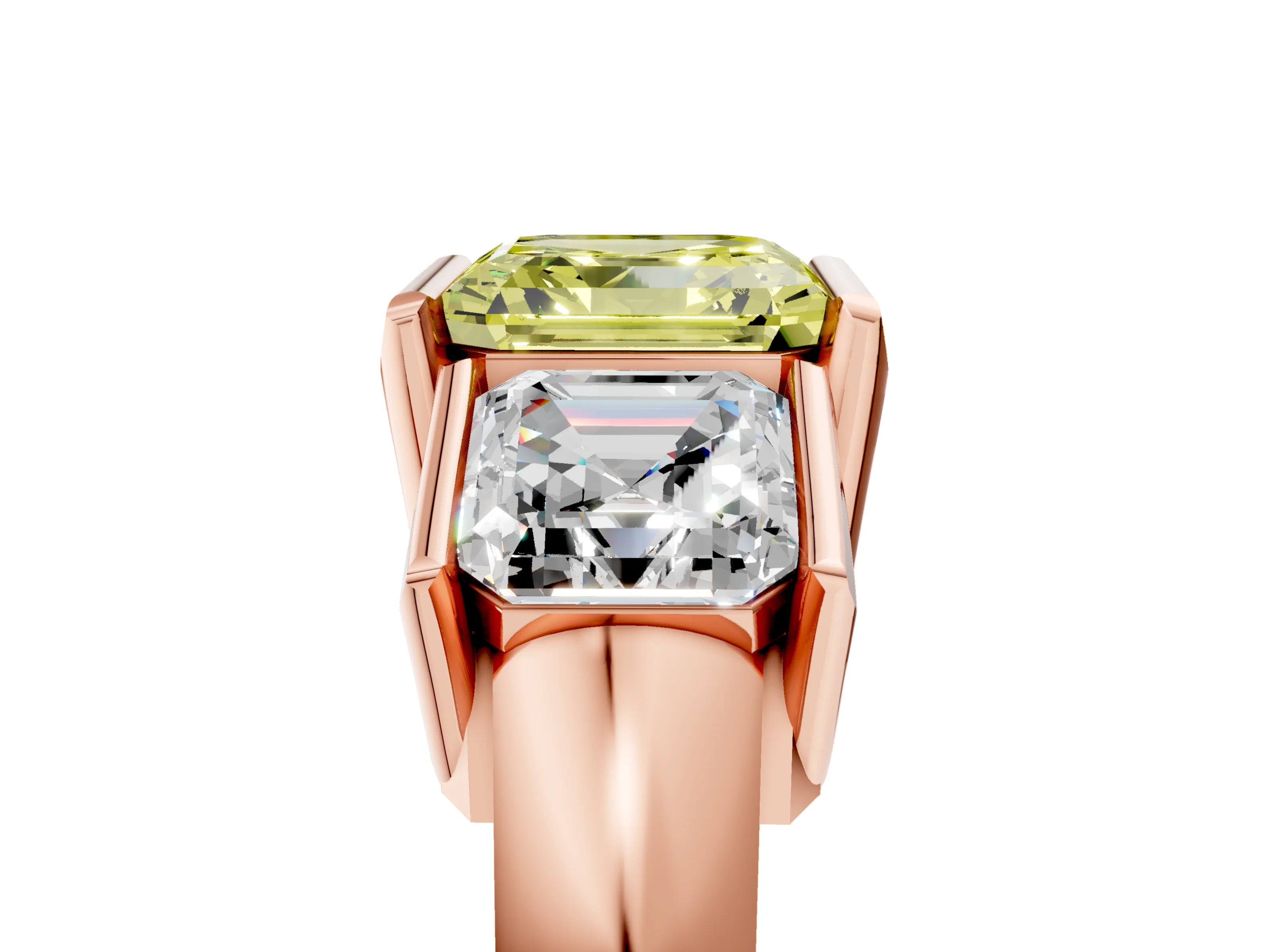 Rose gold Three Stone Fancy Yellow Asscher Cut Cut Channel Set Diamond Ring_5