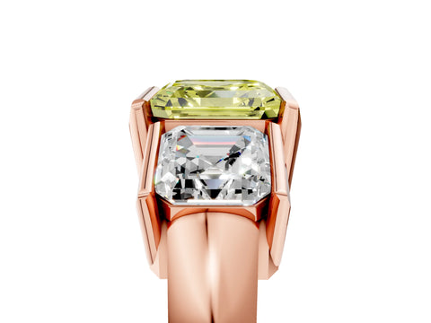 Rose gold Three Stone Fancy Yellow Asscher Cut Cut Channel Set Diamond Ring_5