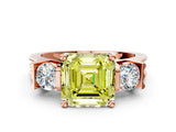 Rose gold Three-Stone Fancy Yellow Asscher Cut Cut Classic Band Prong Setting Ring
