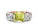 Rose gold Three-Stone Fancy Yellow Asscher Cut Cut Diamond Engagement Ring with Flat Band and Four-Prong Setting_12