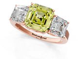 Rose gold Three-Stone Fancy Yellow Asscher Cut Cut Diamond Engagement Ring with Flat Band and Four-Prong Setting_13