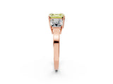 Rose gold Three-Stone Fancy Yellow Asscher Cut Cut Diamond Engagement Ring with Flat Band and Four-Prong Setting_14