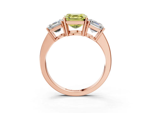 Rose gold Three-Stone Fancy Yellow Asscher Cut Cut Diamond Engagement Ring with Flat Band and Four-Prong Setting_15