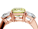 Rose gold Three-Stone Fancy Yellow Asscher Cut Cut Diamond Engagement Ring with Flat Band and Four-Prong Setting_16