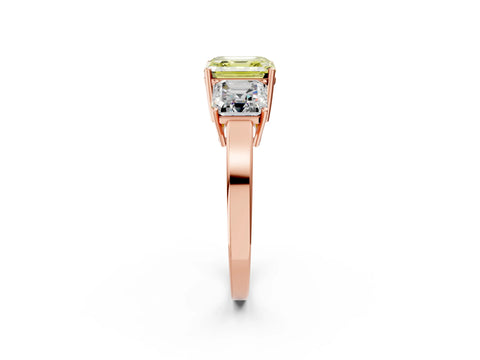 Rose gold Three-Stone Fancy Yellow Asscher Cut Cut Diamond Engagement Ring with Flat Band and Four-Prong Setting_2