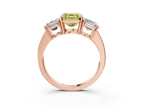 Rose gold Three-Stone Fancy Yellow Asscher Cut Cut Diamond Engagement Ring with Flat Band and Four-Prong Setting_3