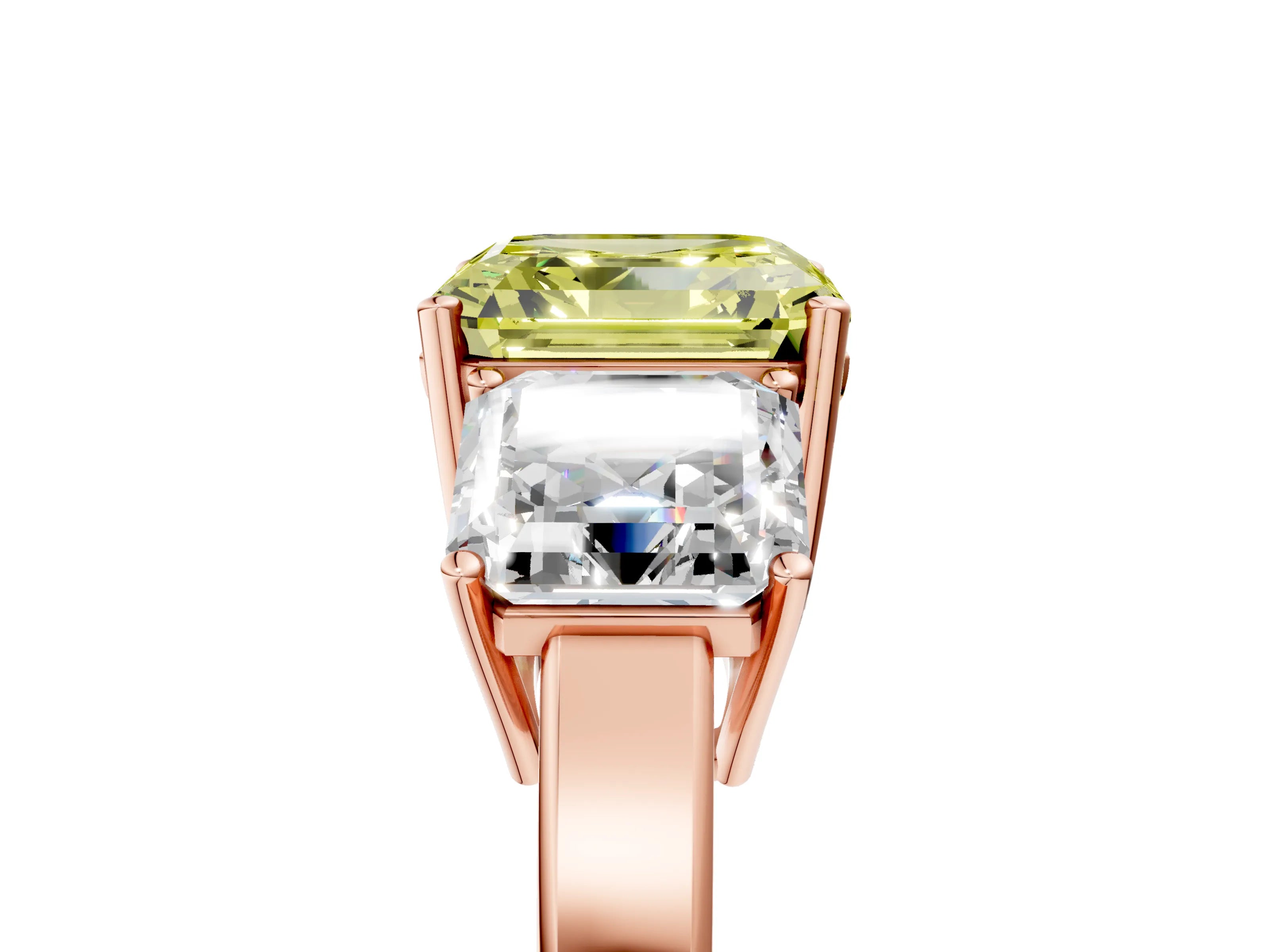 Rose gold Three-Stone Fancy Yellow Asscher Cut Cut Diamond Engagement Ring with Flat Band and Four-Prong Setting_5