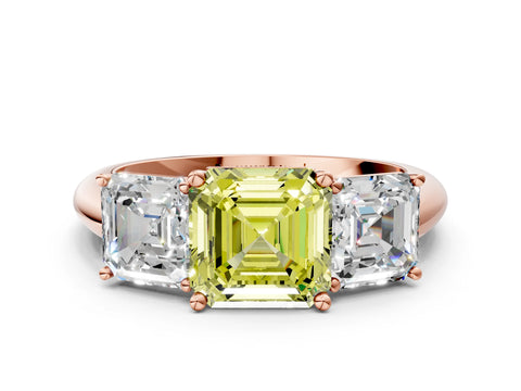 Rose gold Three-Stone Fancy Yellow Asscher Cut Cut Diamond Engagement Ring with Prong Setting on a White Gold Band_24