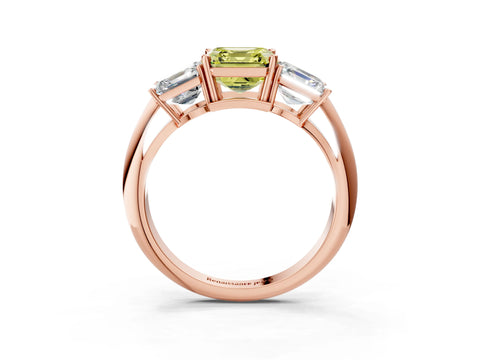 Rose gold Three-Stone Fancy Yellow Asscher Cut Cut Diamond Engagement Ring with Prong Setting on a White Gold Band_27
