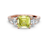 Rose gold Three-Stone Fancy Yellow Asscher Cut Cut Diamond Pavé Band with Prong Setting_15