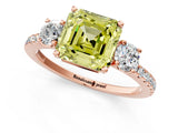 Rose gold Three-Stone Fancy Yellow Asscher Cut Cut Diamond Pavé Band with Prong Setting_16