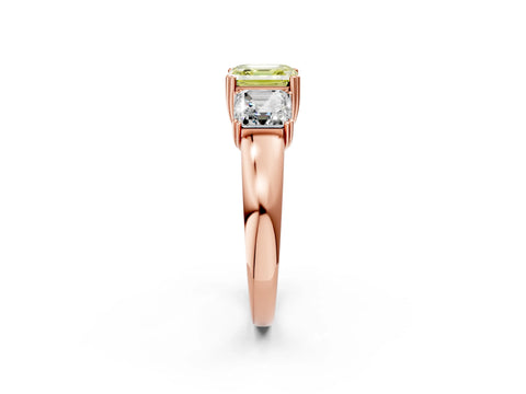 Rose gold Three-Stone Fancy Yellow Asscher Cut Cut Diamond Ring with Channel Set Band and Four-Prong Setting_2