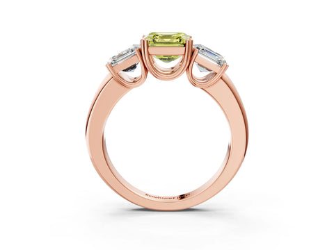 Rose gold Three-Stone Fancy Yellow Asscher Cut Cut Diamond Ring with Channel Set Band and Four-Prong Setting_3