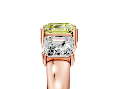 Rose gold Three-Stone Fancy Yellow Asscher Cut Cut Diamond Ring with Channel Set Band and Four-Prong Setting_5